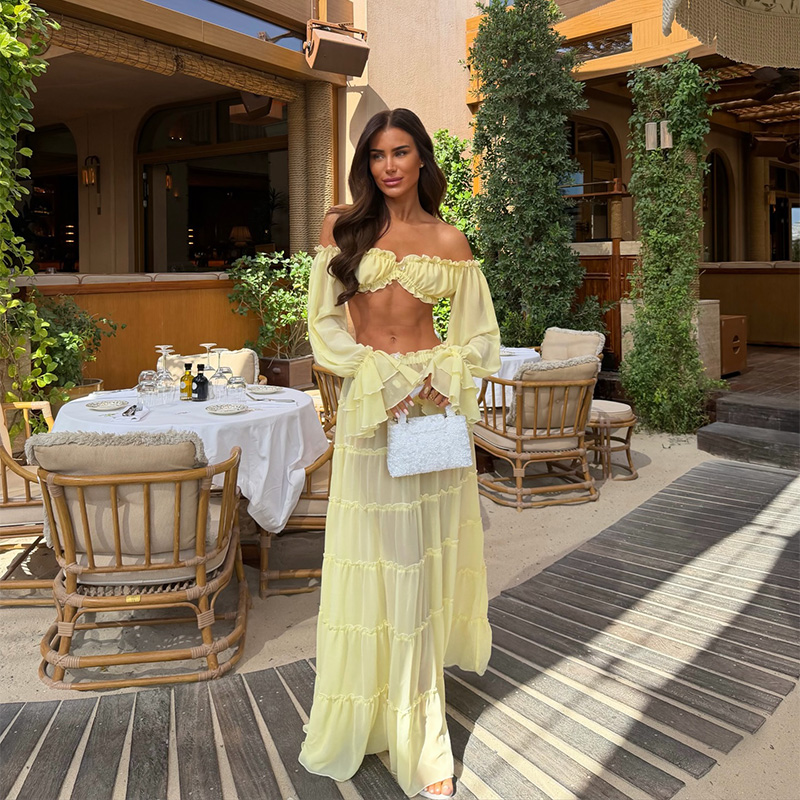 Conjunto de Falda Maxi Amarill - Off Shoulder Blouse reseña y precio